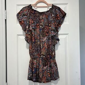 Karma Highway Women's One Size Flutter Sleeve Top Colorful 100%‎ Viscose NWOT